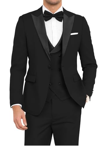 Mens Suit 3 Piece Tuxedo for Men Slim Fit Double Breasted Suit Wedding Prom Party Dinner Tuxedo with Tie