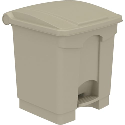 Image of Safco Step-On Indoor Plastic Trash Can, Hands-Free Disposal, 8 Gallon, Tan