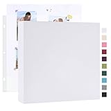 Mublalbum 10x10 Inch Large 3 Ring DIY Scrapbook Photo Album with 20 Plastic Sleeves 40 Pages Linen Cover Folder Binder for Baby Travel Wedding Anniversary and DIY Projects (White)