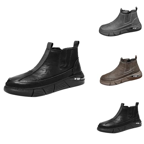 Bottines courtes en cuir pour homme - Chaussures de loisirs - Semelle super épaisse - Derby - Sans lacets - Mocassins - Semelle souple - Chaussures de sport -...