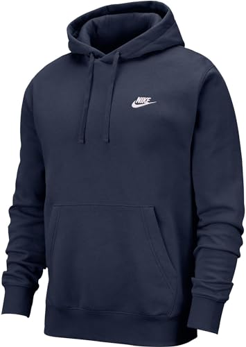 NIKE M NSW Club Hoodie Po BB Sudadera, Hombre, Midnight Navy/Midnight Navy/White, L