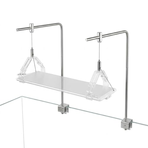 Stainless Steel Aquarium Light Riser - Adjustable Hanging Kit for Rimless Fish Tanks up to 12mm - Professional L-Bracket Stand with Suspension Wire for 5-24 LED Plant Lights 1 Pair