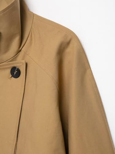 ZCKZUK Women's Khaki Minimalist High Collar Short Trench Coat with Chic Asymmetrical Buttons and Hidden Pockets - Image 6
