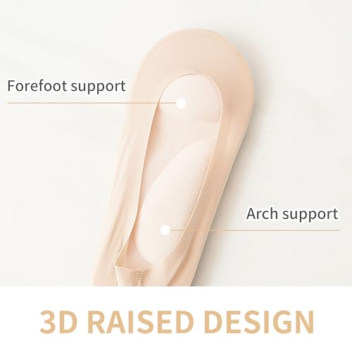 Keroius 2pairs 3D Ice Silk Arch Support Socks Women No Show Liner Socks Sponge Cushion Non Slip Socks for Woman and Girls, Beige, Medium