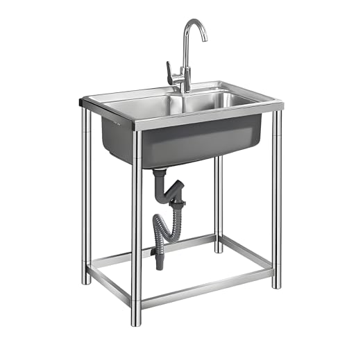 Fregadero de Cocina Independiente de Acero Inoxidable de Un Solo Seno con Grifo Giratorio de 360° para Lavandería, Garaje y Jardín(75x45x75cm)