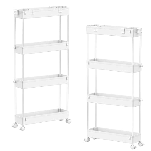 Image of SPACELEAD 2-piece Set Slim Storage Cart 3 Tier,Bathroom Organizer Rolling Utility,Mobile Shelving Unit Slide Out for Office, Kitchen, Laundry Room & Narrow Places