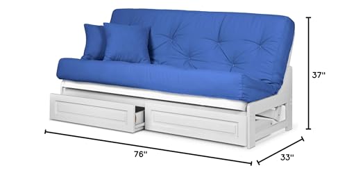 Nirvana Futons Arden Armless White Wood Futon with Bottom Drawers (Frame Only), Full or Queen Size - Solid Hardwood Sofa Bed Frame Construction, Space Saving Design Ideal for Small Rooms and Dorms - Thumbnail 2