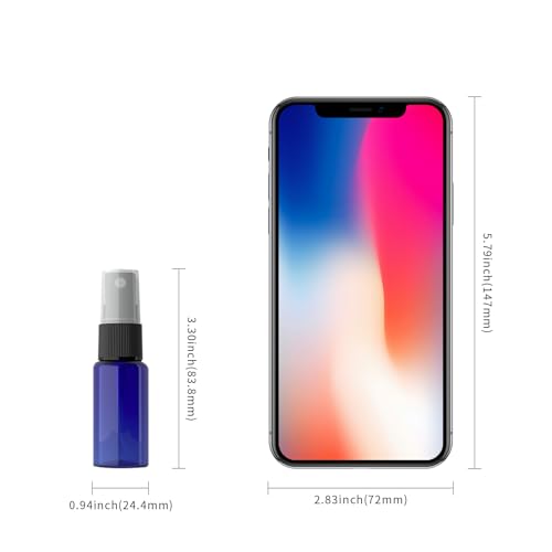 longway 15 PCS Spray Bottles, 0.5oz/15ml Blue Empty Fine Mist Spray Bottle Dispenser with Cap, Small Refillable Liquid Containers with 1pcs Funnel and 18pcs Labels