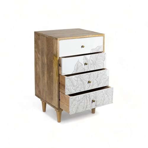 Image of Solid Wood Ranthambore Chest of Drawer | Dresser with 4 Drawers | Wooden Chest of Darwers | Chest of Drawers with Storage | Finish- Natural and White