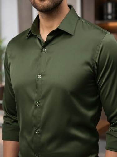 Image of DEELMO Combo of Men's Stylish Solid Satin Casual Shirt for Men Full Sleeves| Poly Satin Silk Shirt Pack of 2