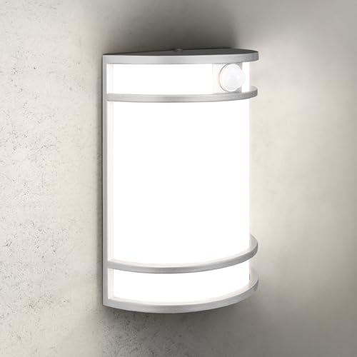 ASD 10 Inch LED Outdoor & Indoor Wall Mount Light Fixture with Motion Sensor - Brushed Nickel Wall Sconce Lighting - 15W 120-277V 3000K 4000K 5000K Exterior Lights - Front Door & Patio - ETL