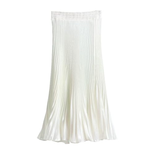 Women’s Metallic Shiny Pleated Maxi Skirt Elastic High Waist A-Line Skirt Accordion Long Swing Skirt