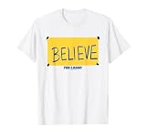 Ted Lasso Believe Sign T-Shirt, Herren, Grau, S, Kurzarm, Klassische Passform, 100% Baumwolle, Sportlich mit Buchstabenmuster