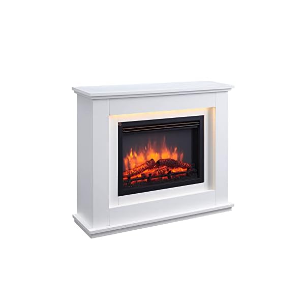 RICHEN Elektrokamin Baldur | Elektrischer Standkamin mit 3D-Flammeneffekt | Elektro Heizung 2000W, LED-Beleuchtung | Kamin mit Fernbedienung, Timer & Thermostat | Weiß