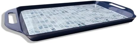 Bowla Melamine Rectangular Serving Tray with Handles (Blueplants), Food Direct Contact, BPA-Free Dishwasher Safe and Environmental Friendly