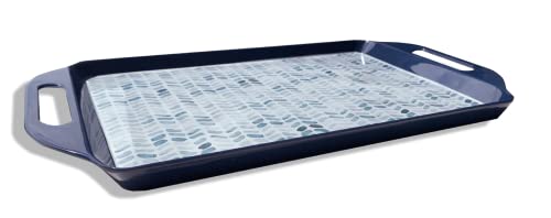 Bowla Melamine Rectangular Serving Tray with Handles (Blueplants), Food Direct Contact, BPA-Free Dishwasher Safe and Environmental Friendly