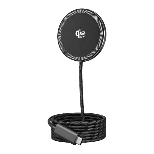 Image of MX 25W Qi2 Magnetic Wireless Charging Pad with USB-C Cable 1.2M, Fast Wireless Charger, Aluminum Body, Nylon Braided Cable for Compatible Smartphones, Wireless Earbuds & Qi-Compatible Devices