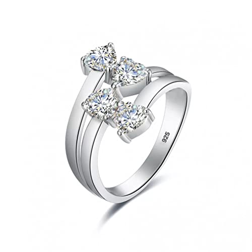 Bague moissanite en argent 925 le cadeau de mariage idéal orné de quatre cœurs pour femme