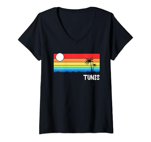Womens Tunis Sunrise Design Holiday Tunisia Tunis V-Neck T-Shirt