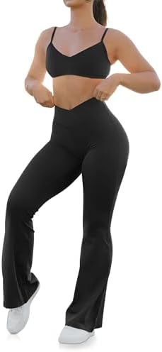 HEGALY Women's Flare Yoga Pants - Crossover Flare Leggings Buttery Soft High Waisted Workout Casual Bootcut Pants, Black, Small