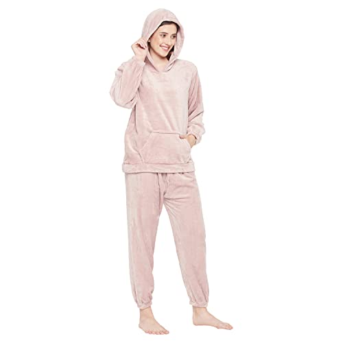 Image of CAMEY Women Winter Full Sleeve Top and Pajama Pants Regular Fit Night Suit Hooded Top and Pyjama Set Ladies Night Dress (Free Size, Peach)