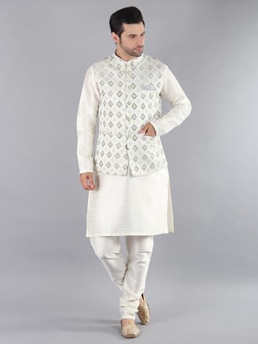 Image of Uri and MacKenzie Men's Silk Blend Kurta Pajama with Designer Ethnic Nehru Jacket /Modi Jacket