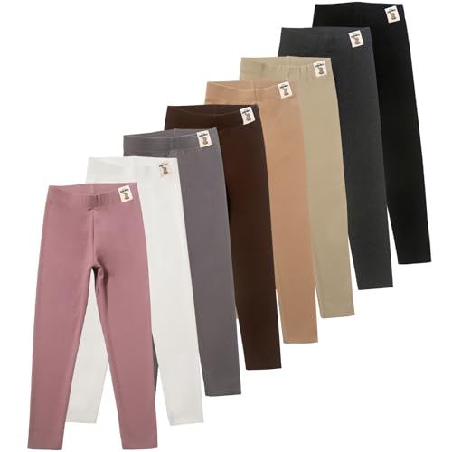 8 Pack Girls Leggings Yoga Pants for Girls Full Length Stretchy Pants Toddler Kids Solid Basic Leggings