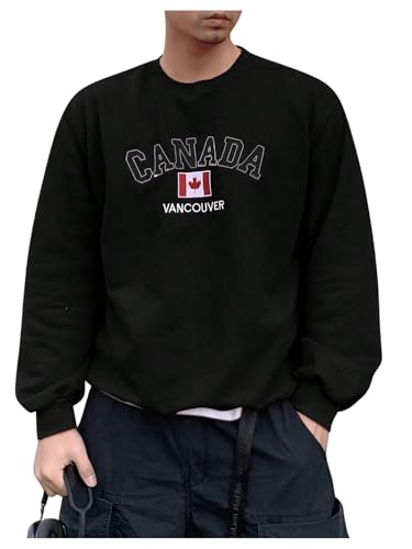 SHENHE Men's Crew Neck Canada Flag Print Graphic Vintage Sweatshirt Pullover Top