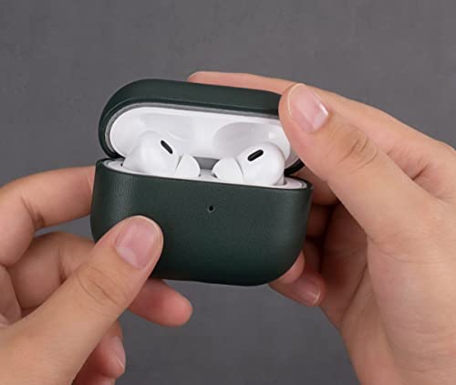 lopie Leather Case for AirPods Pro 2nd Generation (Not for AirPods Pro 1st Gen), Handmade AirPods Pro 2 Leather Case Cover, Protective Case Fully-Wrapped with Top Grain Leather - Dark Green