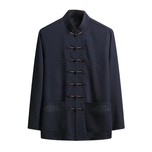 Haut à manches longues en soie glacée style chinois brodé décontracté pour homme