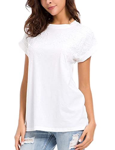 トップス SHORT SLEEVE TEE / BRIGHT WHITE L LUSMAY Womens Short Sleeve Loose Fitting Sparkle Sequins