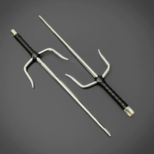 Inspirit Art Tiger Claw Octagon Twin Sai: 19-Inch Stainless Steel Ninja Swords for Martial Arts Enthusiasts - The Ultimate Gift for Sword Enthusiasts, Black, Silver, HNDMRT6521012547658