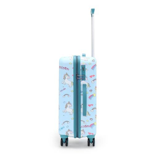 Image of NOVEX Unicorn Kids Trolley Bags For Girls With 4 - Wheels | Polycarbonate Spinner Bag, Turquoise Blue | Unique Luggage /Suitcase For Cute Girl Kid - 22 Inch | Water Resistant, 58 Cm