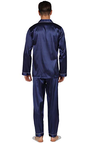 YIMANIE Mens Satin Pajamas Set Classic Short Sleeved and Long Pants Sleepwear Loungewear2