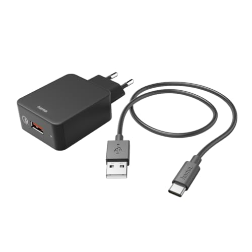 Hama Ladeset, Ladeger&auml;t QC3.0 + USB-C Kabel, 1,5m, schwarz