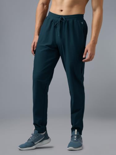 Image of TECHNOSPORT Men's DURACOOL+ Slim Fit Sports Cargo Joggers Quick Dry Moisture-Wicking Breathable Polyester Track Pants Mid Rise Drawstring Waist Gym, Running, Training, Travel & Casual Wear