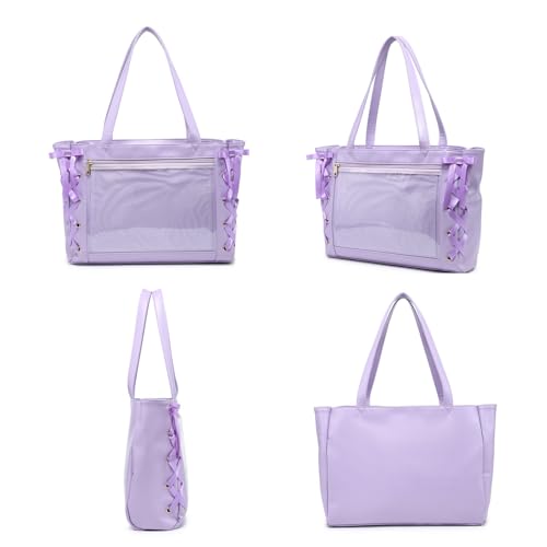Image of Silk Ribbon Tote Bag Ita Bag Shoulder Bag Faux Leather Kawaii Purses and Handbags with Pin Display