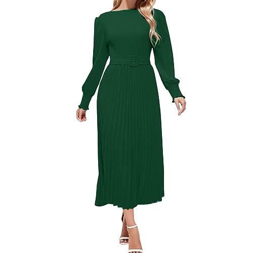 Robe femme hiver chic plissée manches longues couleur unie XL