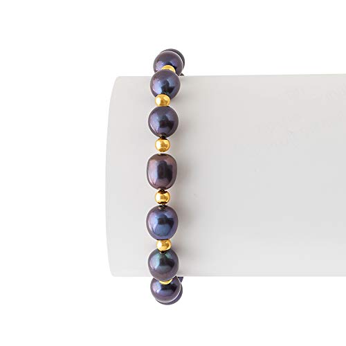 Ross-Simons 8-9mm Black Cultured Pearl and 14kt Yellow Gold Bead Stretch Bracelet3