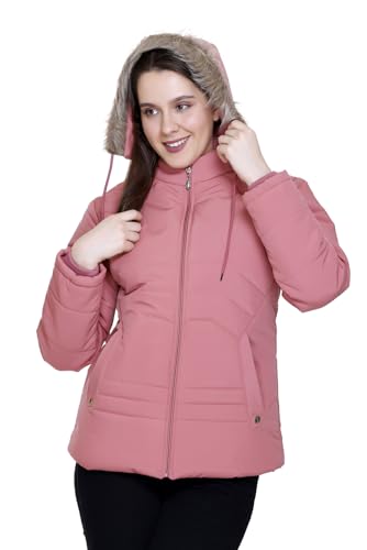 Image of Winter Puffer Jacket with Faux Fur Hood, Quilted, Full Zip, Burgundy