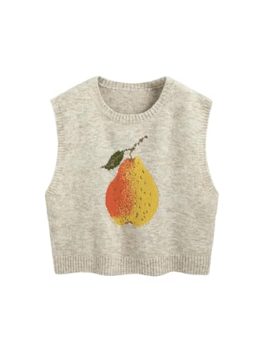 CIDER Knit Round Neckline Pear Graphic Wool-Blend Vest Curve & Plus