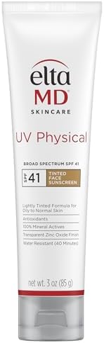 EltaMD UV Physical Tinted Mineral Sunscreen, Broad-Spectrum SPF 41, Chemical-Free Face Sunscreen for Sensitive Skin and Post-Procedure Skin, Non-Greasy, 3.0 oz