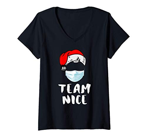 Donna Team Nice Christmas Funny Couple Matching Pajama Maglietta con Collo a V