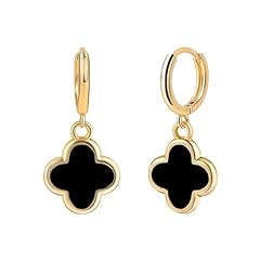 Gold/Clover Black Earrings