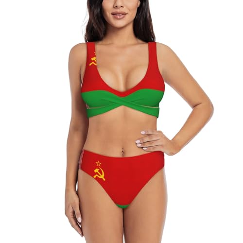 Maillot de bain 2 pièces pour femme imprimé Biélorussie gainant