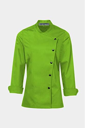 Chaqueta de chef de manga larga para mujer, ideal para el servicio de alimentos, catering y culinaria profesional.