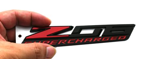 Image of C7 Z06 Supercharged Emblem 3D Badge Nameplate Logo Replacement for 2015-2019 C7 Corvette 6 inch x 7 /8 inch (Black Red)