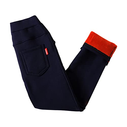 XINYUNZU Mädchen Thermohose Winterhose mit Taschen Thermo Leggings Thermopants Warme Kuschel Hose Kinder Kleidung Girls Pants Mode Hosen 2-9 Jahre Alt Marineblau 8–9 Jahre