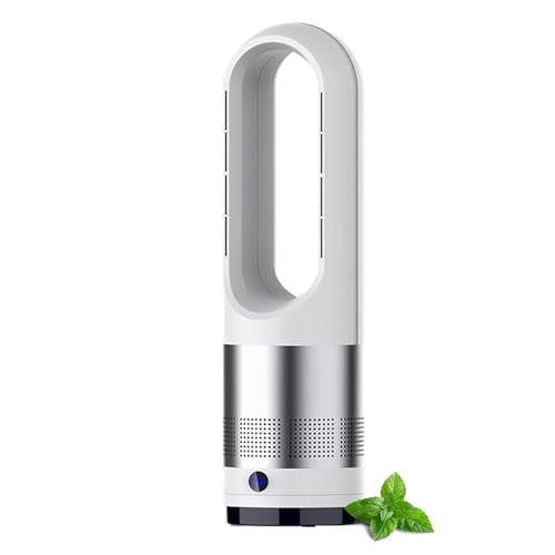 JATIBOSH Ventilador de Torre sin Hojas Caliente y Frío de 18 Pulgadas con Control Remoto - 8 Velocidades, Oscilación de 80 °, Temporizador de 8H, Pantalla led, Circulador de Aire y Purificador.