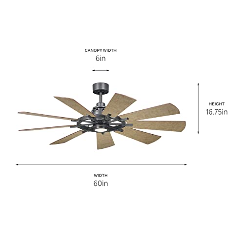 Kichler Gentry 60 in Ceiling Fan with Integrated LED Light, 5 Blade Indoor Modern Farmhouse Fan in Anvil Iron for Living Room, Dining Room, Kitchen, 300260AVI by Kichler - Image 3
